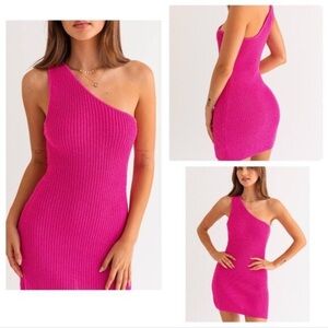 Le Lis Barbie Pink Crochet One Shoulder Mini Bodycon Dress; Woman’s medium